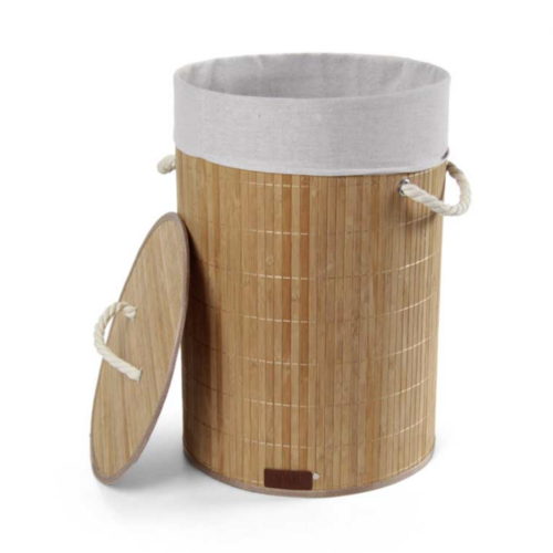 CESTA PER PANNI IN BAMBO CON FODERA INTERNA E COPERCHIO