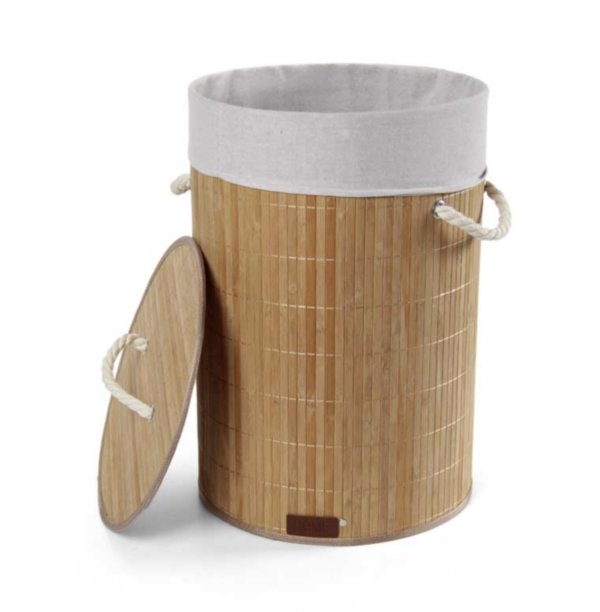 CESTA PER PANNI IN BAMBO CON FODERA INTERNA E COPERCHIO